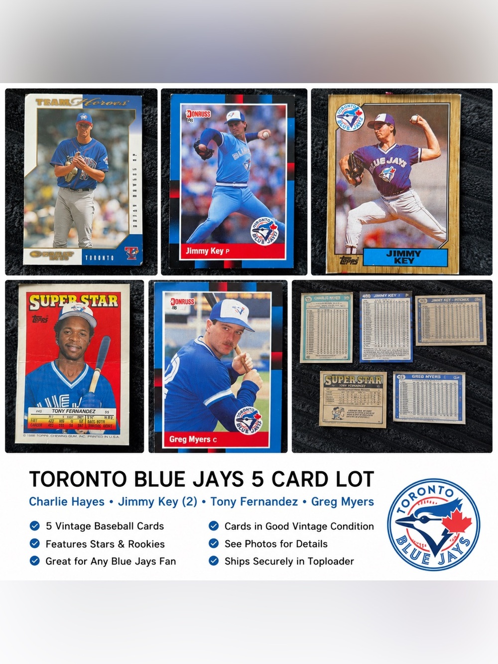 ⚾️ Vintage Toronto Blue Jays Baseball Card Lot -5 Cards
